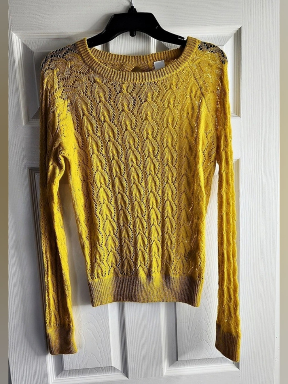 VILA Cable Knit Crewneck Sweater in Yellow Size Medium